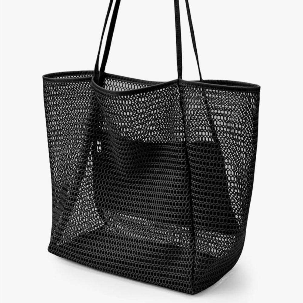 Black Mesh Beach Tote Bag with 3 small Colorful Shell bags for children